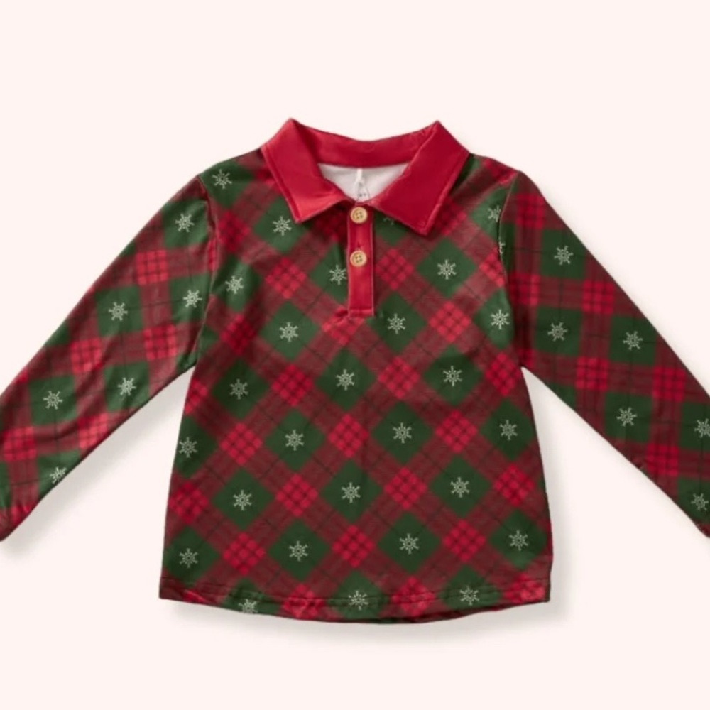 Festive Plaid Kids Polo Shirt - Red and Green